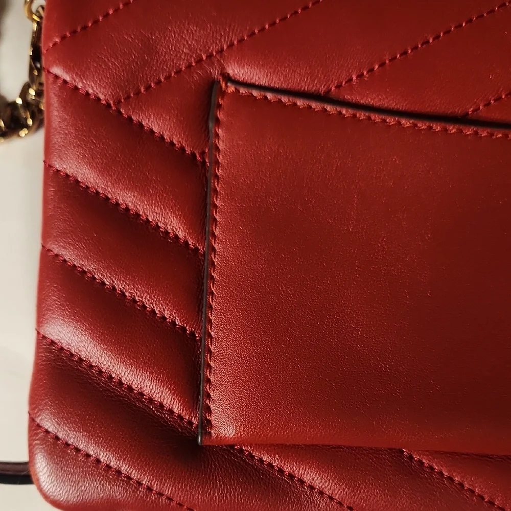 Tory Burch Red Quilted Clutch with Gold Chain - Picture 7 of 12